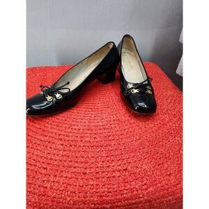 60s Vintage Salvatore Ferragamo Black Patent Leather Heels,  Italy - 7B